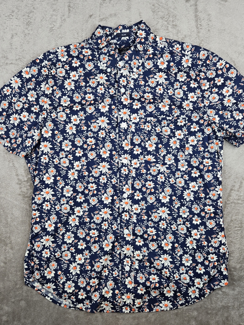 J. Crew Flex Wash Short Sleeve Floral Print Slim Casual Button Up Shirt Size M